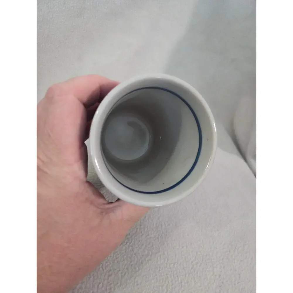 Vtg Japanese Sometsuke Oshima Rabbit Pottery Blue White CUP